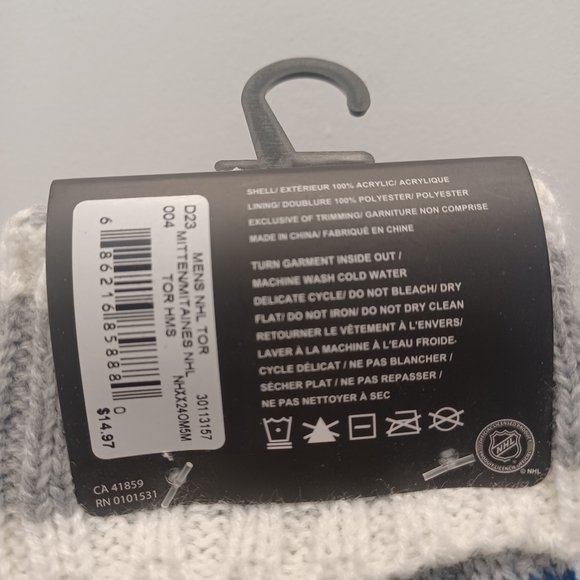 NHL Toronto Maple Leafs Men's Blue and White Knit Mittens Gift Hockey Sports - Picture 4 of 7